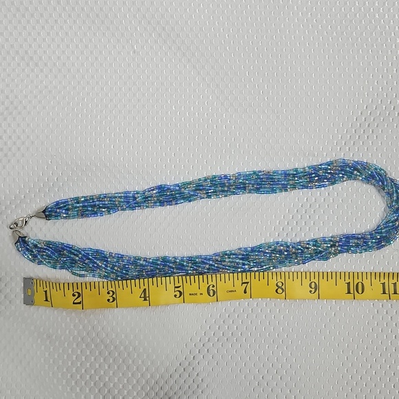 VINTAGE BLUE GLASS BEADED NECKLACE MULTISTRAND - Picture 5 of 6